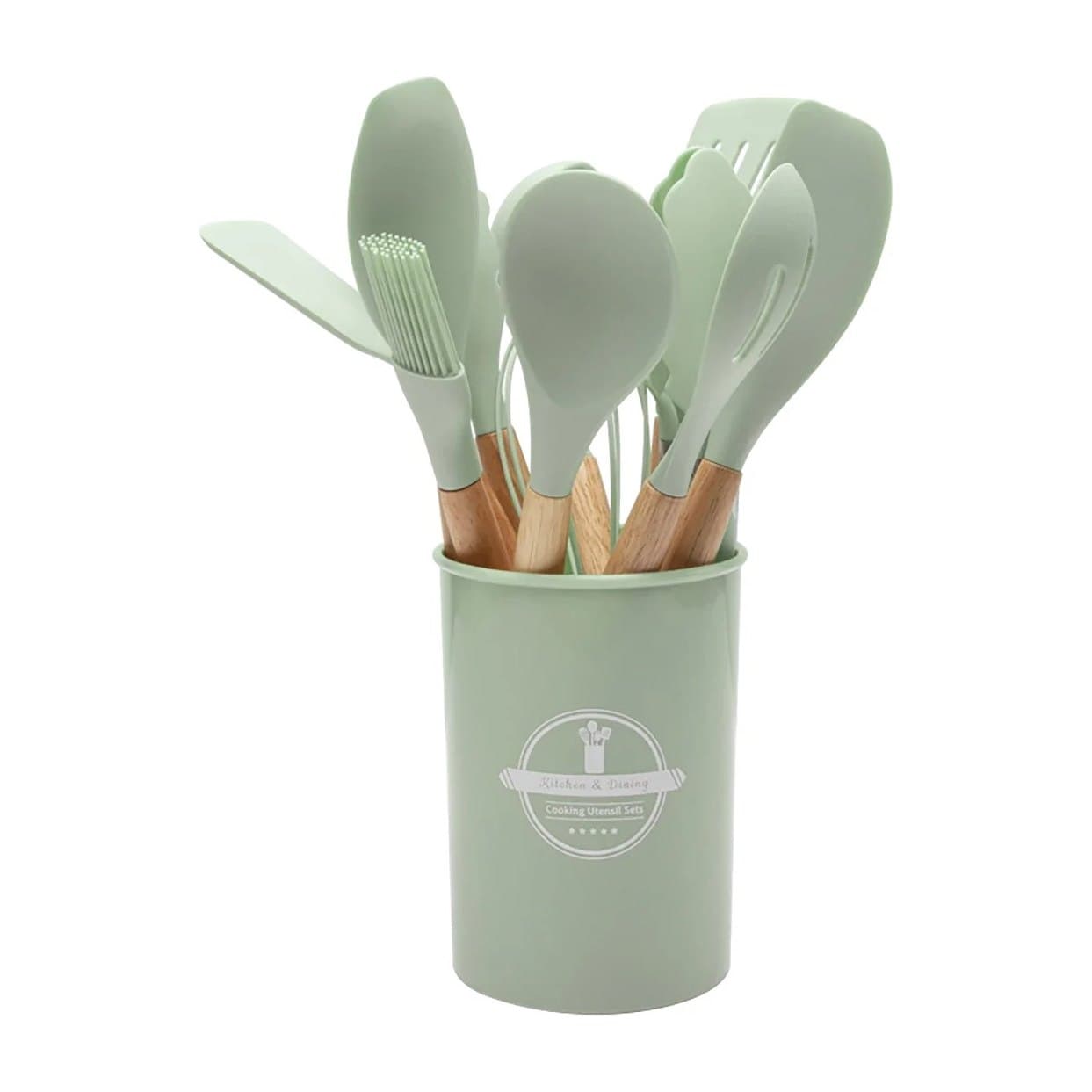 Silicone Kitchen Utensil Set with Holder — Black, photo 3