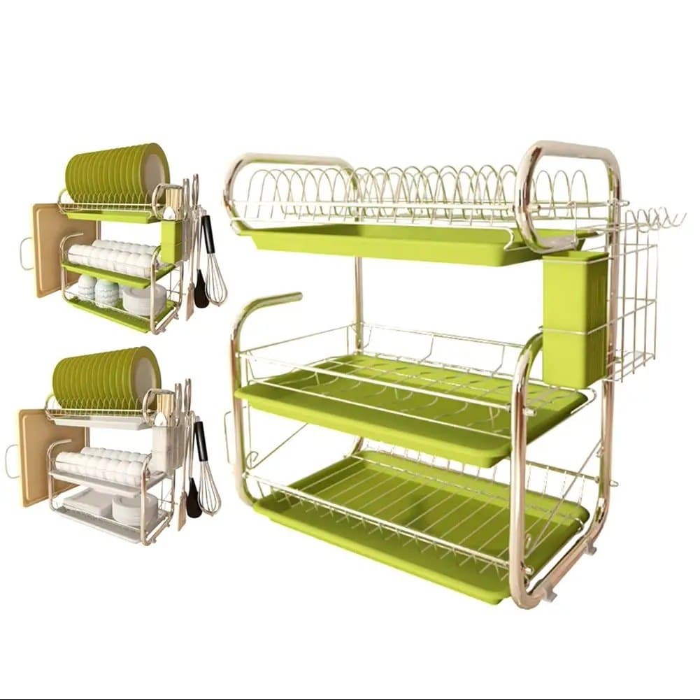 3-Tier Dish Drying Rack with Cutlery Holder — Green, photo 6